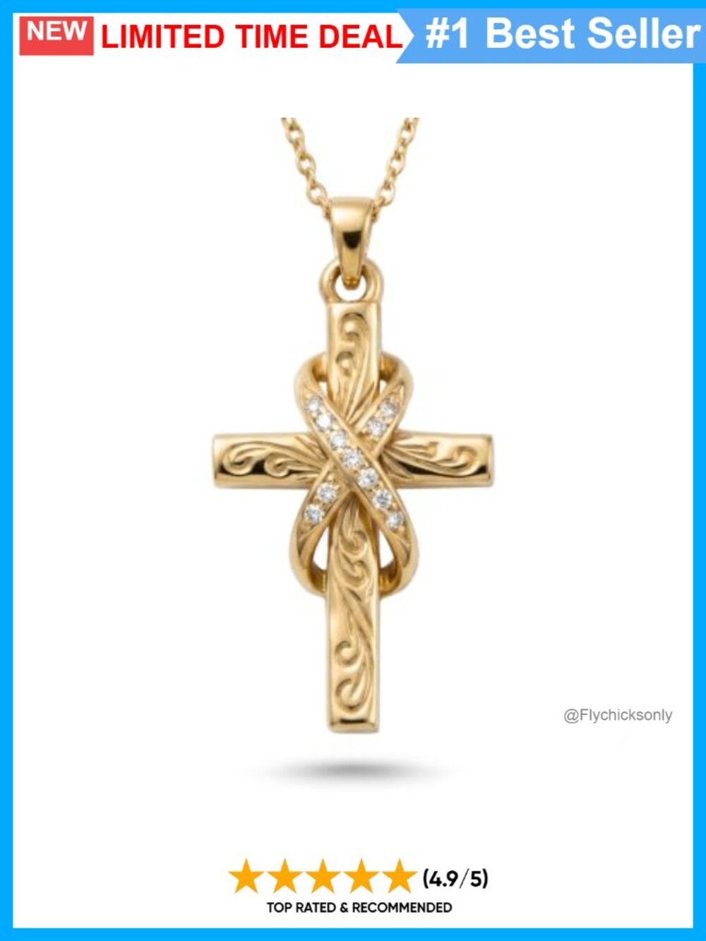 14k Gold Plated Infinity Cross Necklace Zircon Pendant Religious Gift for Women